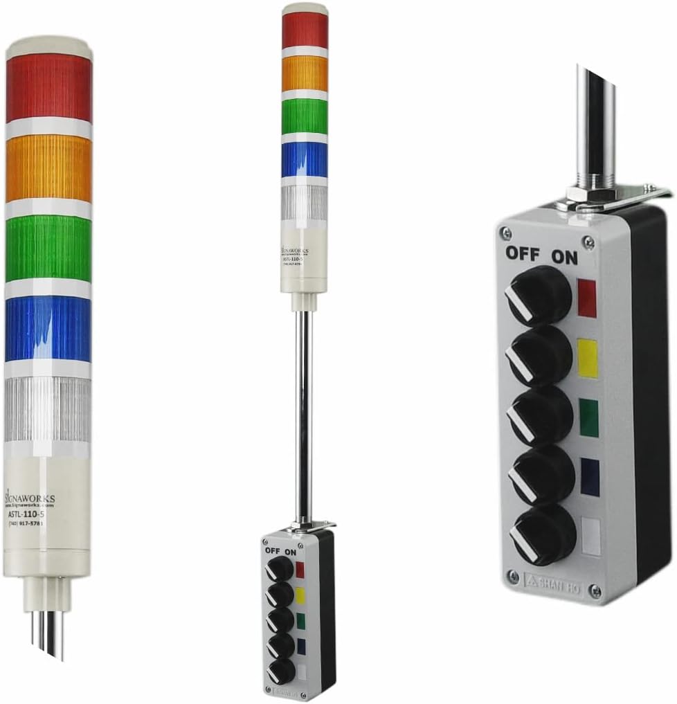 Signaworks 5 Stack Super Bright LED Andon Tower Light ,OffSteady On, Red/Amber