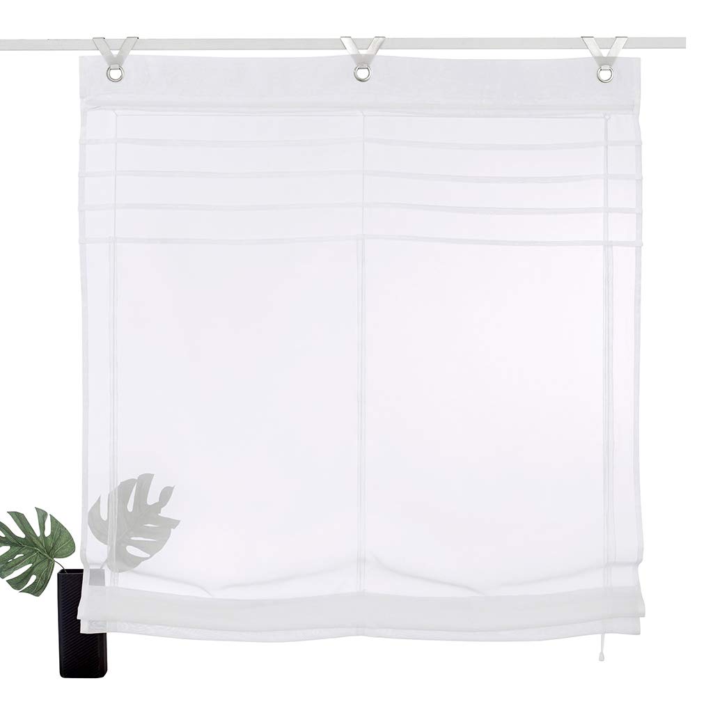 SIMPVALE 1 Panel Roman Blinds with Hooks - Tulle Short Window Curtain - for Kitchen, Balcony, Study (Width 45cm/ Drop 140cm, White)