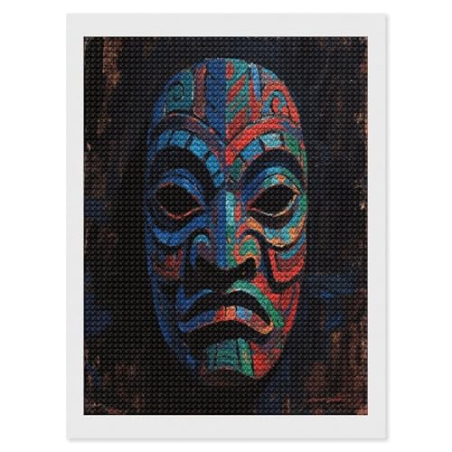 Pintura de diamantes 3D de máscara Tiki con taladro completo de cuentas redondas para pared