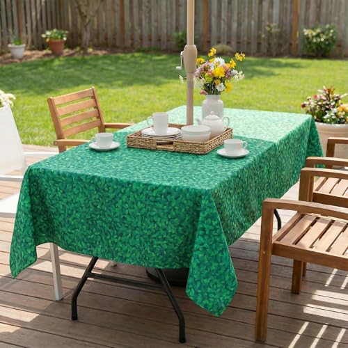 Image of EHouseHome Outdoor Indoor 60x84 inch Rectangle Tablecloth with Umbrella Hole and Zipper, Waterproof Patio Table Cloths, Spring /Summer Table Covers for Backyard Circular Table /BBQs /Picnic