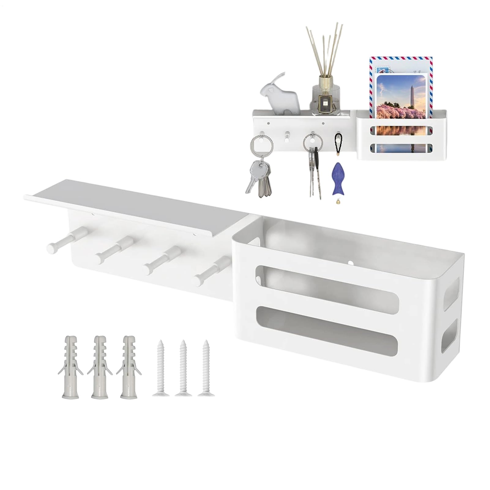 Organizador de estante de 4 ganchos ideal para decorar un dormitorio estilo granja