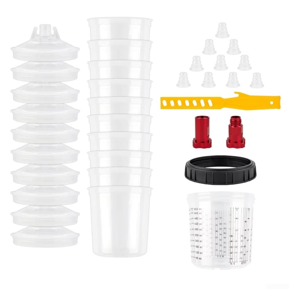 Kit di tazze di miscelazione usa e getta da 600 ml con coperchi e tazze interne per misurare miscelazione, filtraggio e spruzzatura, compatibile con la maggior parte degli strumenti spray