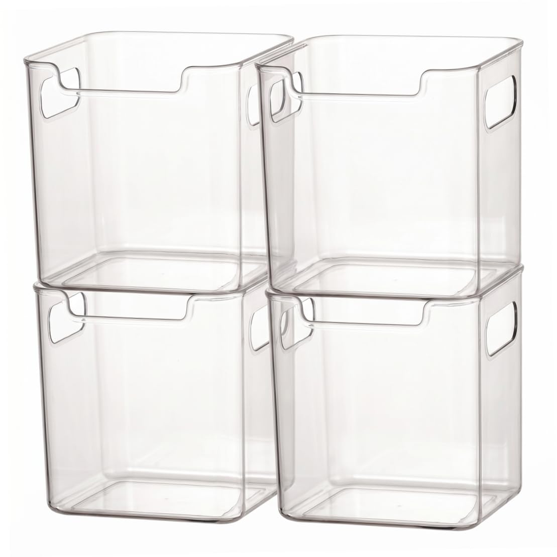 Monwssoe Fridge Organizers, 4 Pack Clear Freezer Storage Bins for Side Door, Food-Contact Plastic Containers for Pantry, Cabinets, Shelves, Drawer (3.7x4.7x4.7 Inch)