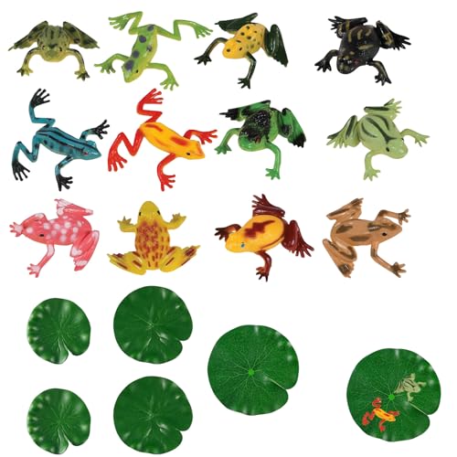 Frösche Figuren Set 12 Stück realistisch handbemalt grün Tiermodell PVC Material Garten Deko Spielzeug Sammlung für Kinder Sommer Terrasse
