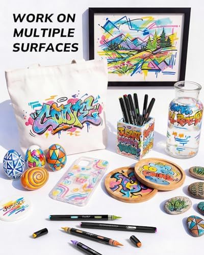 JusArt Acrylic Paint Markers 96 Colors, 48 Dual-Tip Brush Markers, No Bleed — view 7