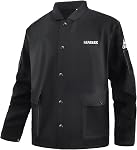 LeaSeek Welding Jacket with Leather Sleeves | Flame Resistant Cotton Welding Coat (FR) | Men's and Women's Welding Jacket | Black, S-4XL