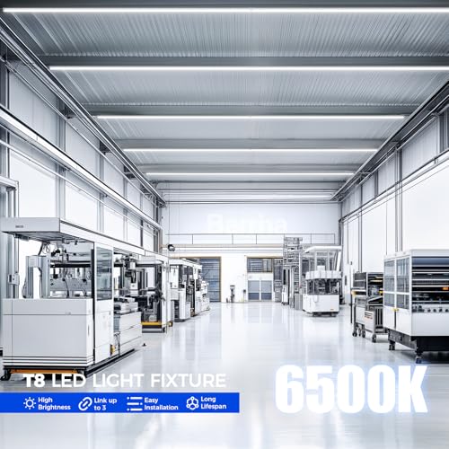 Image of Barrina T8 LED Shop Lights 8FT, 100W 15000LM 6500K, 10 Pack, High Output | 8 Foot for Garage Workshop and Workbench Use, Easy Clip Ceiling Mount, Linkable to 3, V Shape, Aluminum, Clear Cover