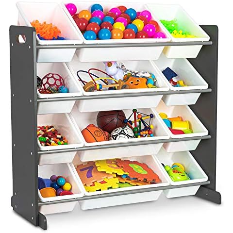 LIVIVO Kids 4 Tier Toy Storage Shelf with Bins Cover