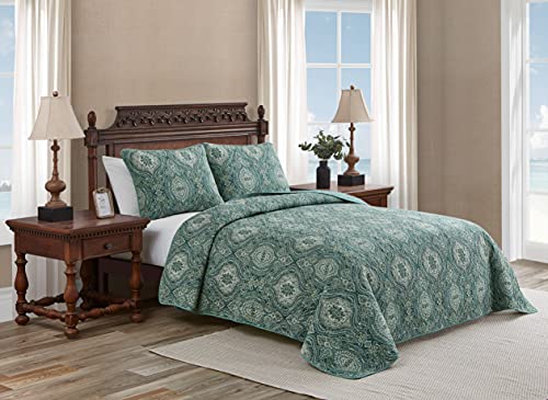 Tommy Bahama Home Turtle Cove Collection Quilt Set-100% Cotton, Reversible Bedding with Matching Sham(s), Pre-Washed for Added Softness, King, Green