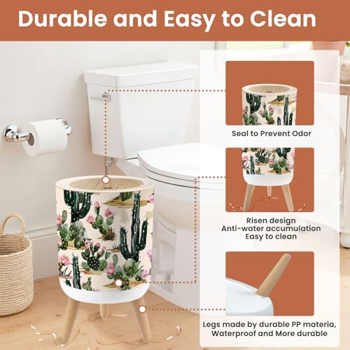Image of Small Trash Can with Lid Beautiful seamless floral summer tropical pattern cactuses succulents 1.8 Gallon Dog Proof Trash Can Round Garbage Can Waste Bin Wastebasket for Bathroom Bedroom Living Room