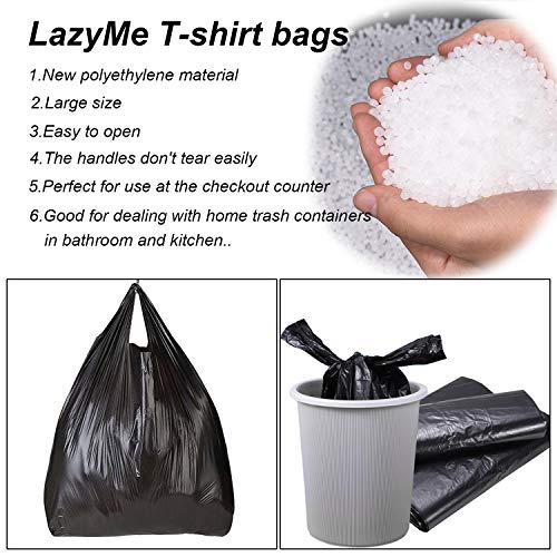 LazyMe T Shirt Bags Black Plastic Grocery Bags with Handles in Bulk, Bolsas De Plastico Para Negocio, 16x23 Inch (100 Pcs) - Thumbnail 5
