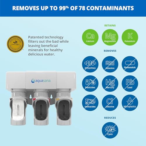 Image of Aquasana Under Sink Water Filter System - Reduces PFAS, Lead, & Chlorine in Drinking Water - Under Counter Claryum Filtration for Kitchen - 3-Stage - Oil-Rubbed Bronze Faucet - AQ-5300.62
