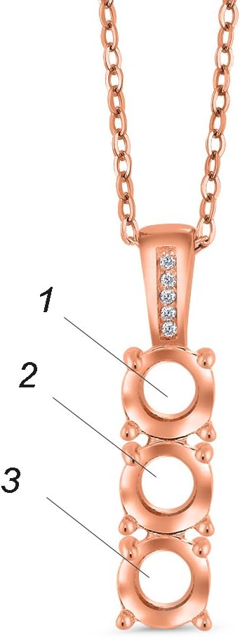 Gem Stone King Customized and Personalized Diamond and 3 Gemstone Birthstone Mother Necklaces In 18K Rose Gold Plated Sterling Silver | 3-Stone Pendant Necklace For Women | Round 5MM