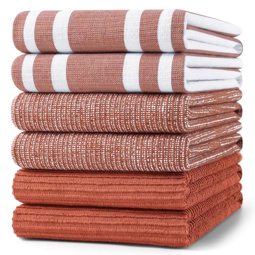 Image of Homaxy Premium Kitchen Towels(18 inchx 28 inch, 6 Pack), Large Cotton 380 GSM Kitchen Hand Towels, Soft and Absorbent Terry Dish Towels, Multipurpose Tea Towel Set with Hanging Loop, Rust