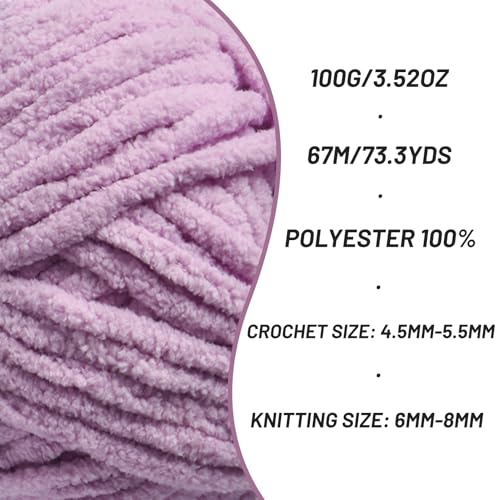 Image of 3 Pack Chunky Chenille Yarn for Crocheting, Baby Yarn for Crocheting Soft Blankets, Bulky Yarns for Crochet Amigurumi, 300g (223yds) Fluffy Velvet Yarns for Hand Knitting (3 Light Purple)