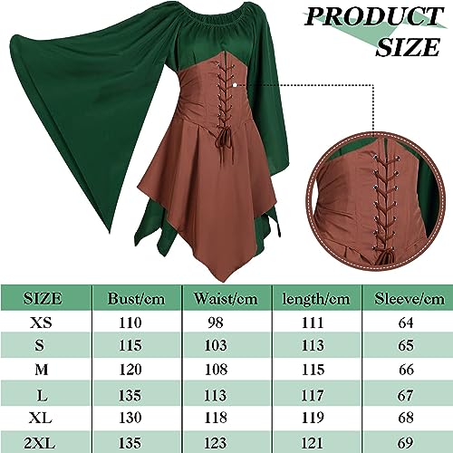 Image of 4 Pcs Women Elf Costume Renaissance Traditional Irish Dress Fairy Costume Elf Ear Cuffs for Women Halloween Cosplay Party