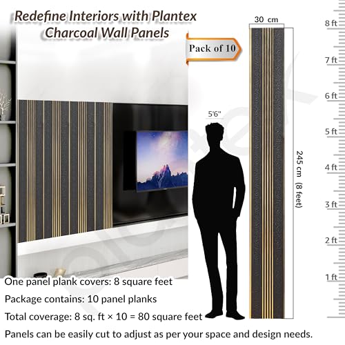 Image of Plantex Louvers Panel for Wall /8 Feet Wall Panels /3D Charcoal Panel for Interior Walls Decor - Pack of 10 Covers - 80 Sq. Ft, Size-1 Feet x 8 Feet (YD-1209)