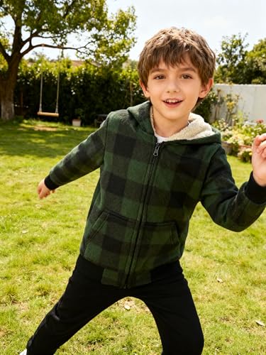 Image of Boys Fleece Jacket with Hood Unisex Child Sherpa Lined Zip Up Warm Coat Hooded Sweatshirt Outerwear
