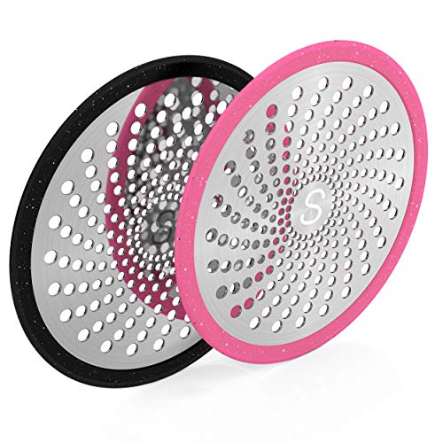 STAN BOUTIQUE Shower Drain Hair Catcher Strainer Trap Cover Stopper Protector - Stainless Steel and Silicone, Suitable for Flat Shower Drains - 2 Pack