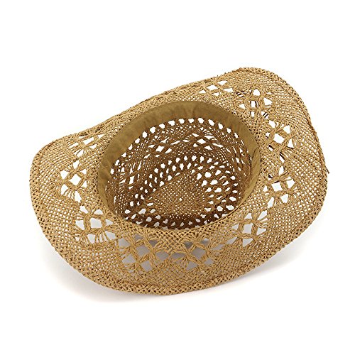 Straw Cowboy Hat Leather Band Beach Cowgirl Hat Western Straw Hat Travel Sun Hat Brown #TOP1