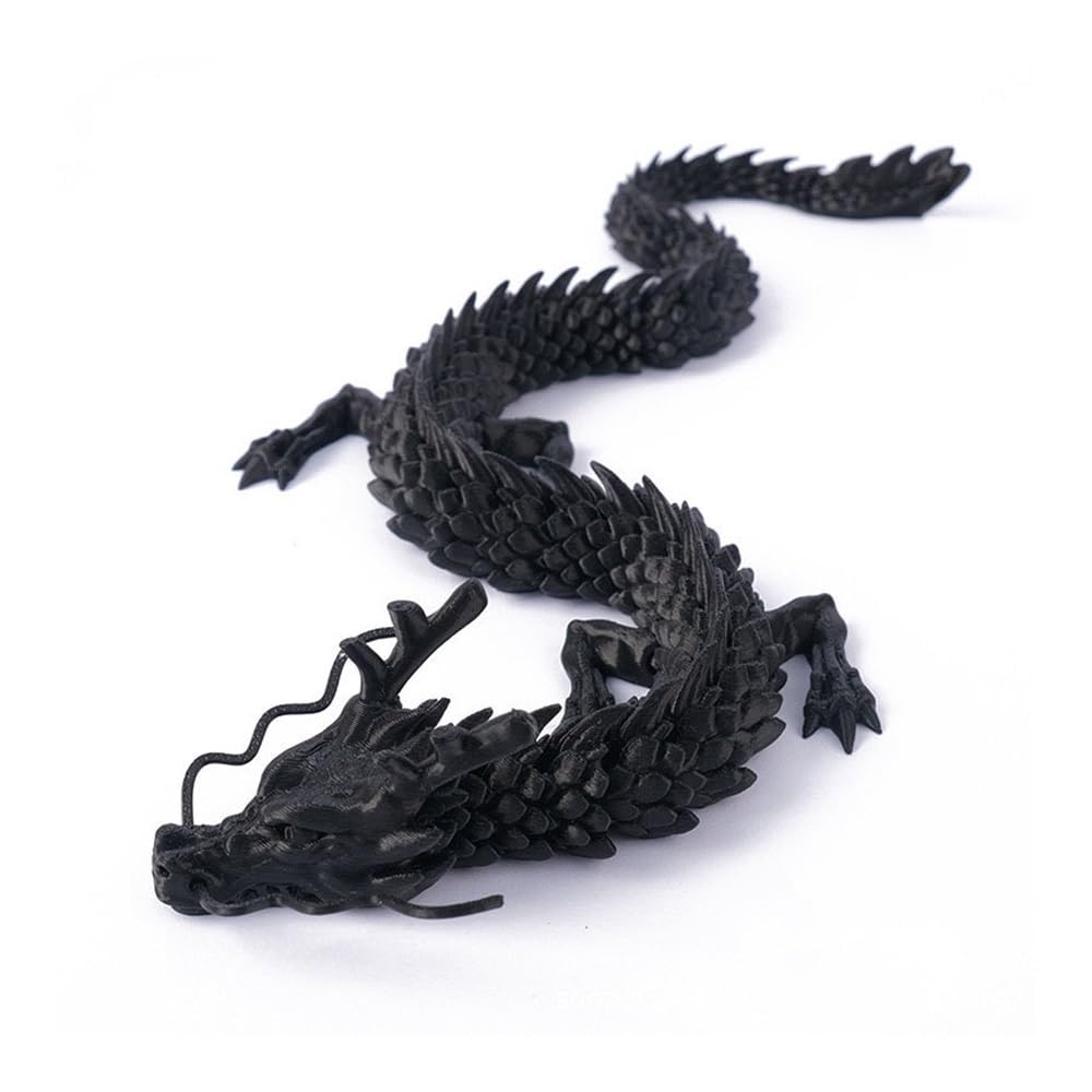 Diyouke Movable 3D Printed Dragon Statue, Articulated Joint Dragon Figurine for Desktop Decor & Collectible Display(Black)