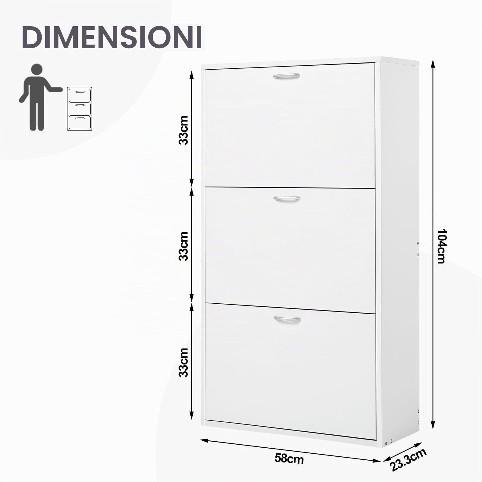 WOLTU Scarpiera Salvaspazio Slim e Alta, Porta Scarpe con 3 Ante a Ribalta, Organizer per Scarpe con Divisori Staccabili, Scarpiera Bianca in Legno per Ingresso, Corridoio