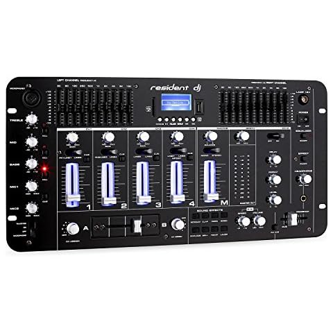 resident dj Kemistry 3BK - DJ-Mixer, 4-Kanal Mischpult, DJ-Mischpult, Bluetooth, USB-Port, SD-Slot, MP3-fähig, 2 x Cinch-Phono/Line-Eingang, XLR-/Klinken-Eingänge, Rackmontage, schwarz Cover