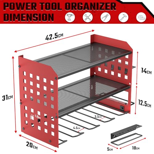 Yeabett 3 Layer Power Tool Storage, Tool Rack for 4 Drill Holders - Image 4