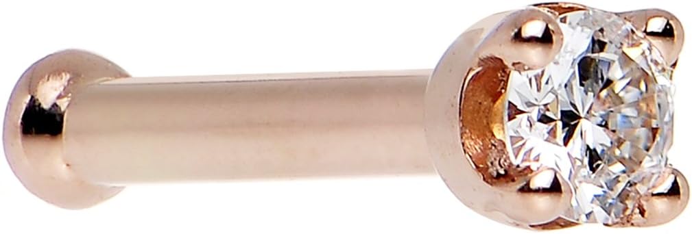 Body Candy Solid 14k Rose Gold 2mm Cubic Zirconia Nose Stud Bone 18 Gauge 1/4"