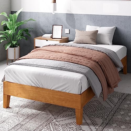 Image of Zinus Alexis Deluxe Wood Platform Bed Frame, Solid Wood Foundation, No Box Spring Needed, Wood Slat Support, Easy Assembly, Rustic Pine, Twin