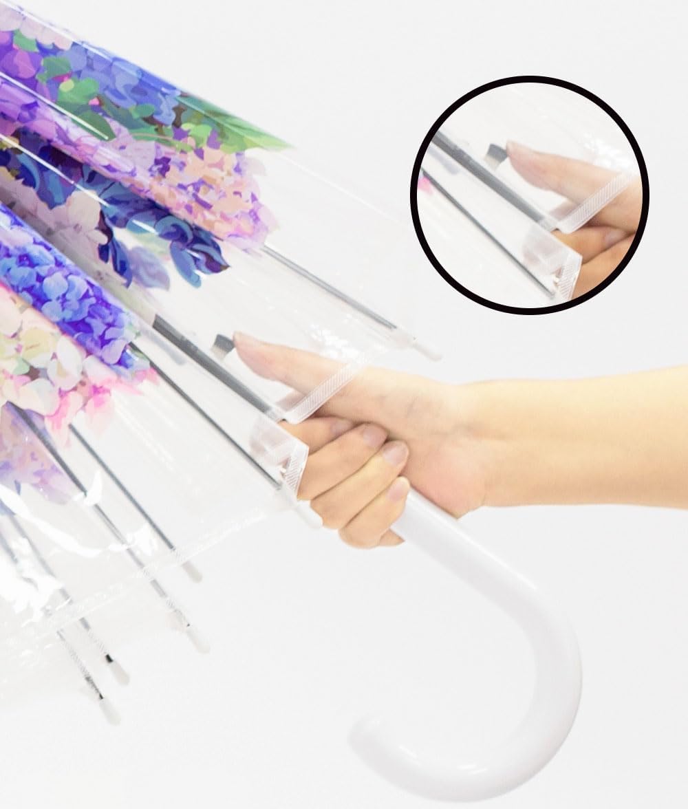 Chesoon Clear Flower Umbrella Automatic Opened Transparent Windproof Ladies Elegant Rain Umbrella for Wedding Party