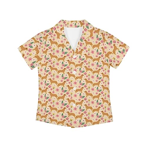 Hawapod Short Sleeves Kid Hawaiian Shirt Cartoon Button Down Lightweight Quick Dry Boy Hawaiian Shirt