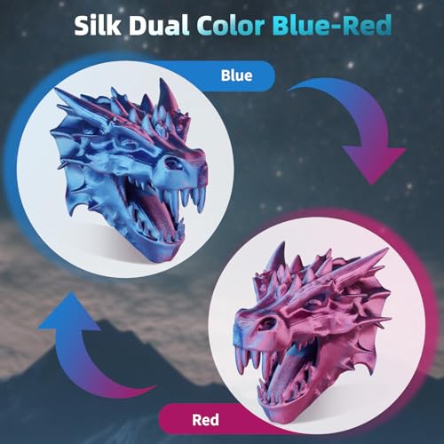 Image of Dual Color Silk PLA 3D Printer Filament 1.75mm, Dual Color 2-in-1 Red-Blue Silk Filament 1KG Spool (2.2lbs) Dimensional Accuracy Probability + /- 0.02mm Fits for Most FDM 3D Printers, Blue-Red