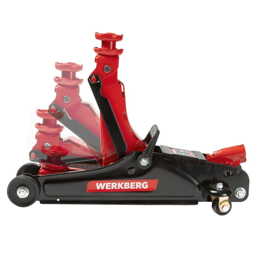 Cric idraulico per auto a basso profilo 2,5T 80-360 mm, rana da officina con valvola di sicurezza e blocco, rosso