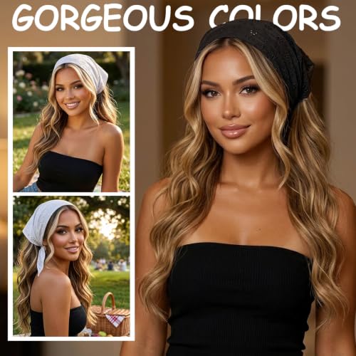 Image of DRESHOW Floral Crochet Hair Bandana Tie Knotted Headscarf Vintage Headband Knitted Head Kerchief for Women Girls