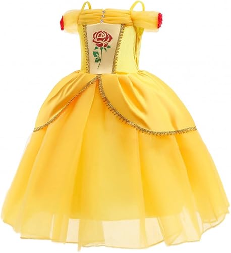 Miniatura 3 de REXREII - Vestido de princesa Bella de La bella y la bestia, disfraz para niñas de Halloween, Navidad, cosplay elegante, fiesta, cumpleaños o baile