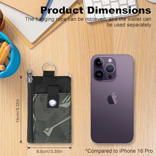 Image of Minimalist RFID Wallet with Lanyard, Multi-functional ID Case with 2 Zipper Pockets and Key Chain for Men and Women, Tactical Badge Pouch Cards Holder, Coin Purse for Travel Sports - Two-Tone