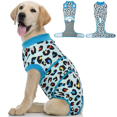 Image of Kuoser Dog Recovery Suit for Dogs After Surgery,Professional Surgical Onesie for Female Male Dogs Spay Neuter,Soft Dog Surgery Suit Bodysuit for Abdominal Wounds Skin Disease,Blue Leopard L