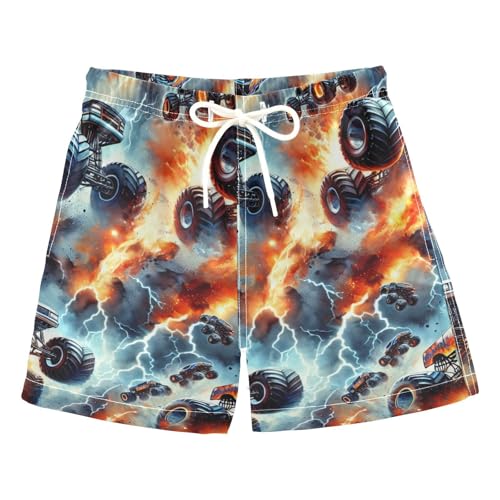 FLildon Lightning Tank Cars Little Boys Swim Trunks with Mesh Lining Quick Dry Beach Board Shorts, 3T