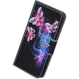 Herbests Kompatibel mit Samsung Galaxy S10 Hülle Leder Klapphülle Handytasche 3D Bunt Retro Muster Leder Flip Wallet Case Ledertasche Handyhülle mit Kartenfach Magnet,Schmetterling Rosa