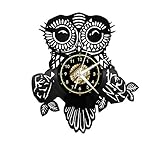 Reloj De Pared Grabado Vinilo Búho Adorno Grabado Vinilo Reloj Negro Reloj Resumen Pájaro Led Luz De Cabecera Aplique De Pared Oferta De Regalo para Búho Obsesivo Sin Led