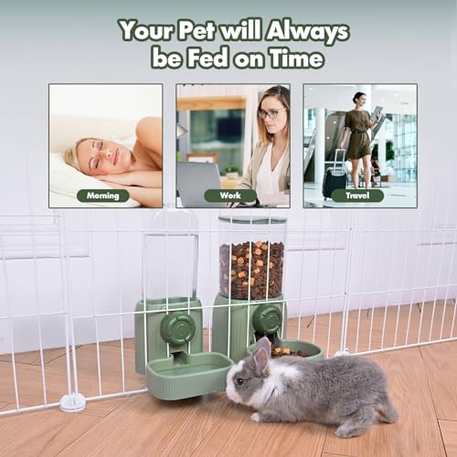 RUBYHOME 40oz Hanging Automatic Pet Food Water Dispenser, Auto Gravity Rabbit Feeder and Waterer Set, Cage Cat Food Bowl Feeding Station for Puppy Kitten Chinchilla Hedgehog Guinea Pig Ferret (Green)