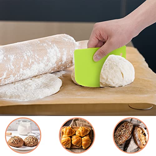 Grafken 2Pcs Dough Scraper Plastic Dough Cutter Bench Scraper Dough Bowl Spatula Multipurpose Food Scrappers Kitchen Tool For Dough, Pastry, Pizza, Bread, Baking Cake Fondant Icing And More #TOP4