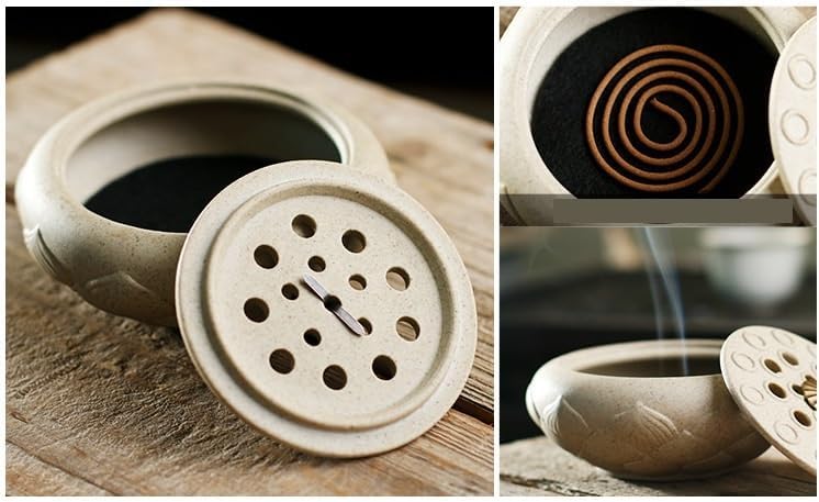 Incense Burner Antique Lotus Incense Burner with Copper Ring Antique Ceramic Room Incense Burner Buddhist Ornaments Incense Stick Holder
