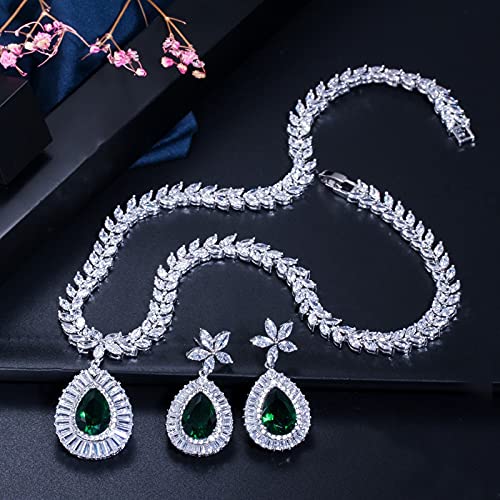 Collar de circonia cúbica pera cortada y pendientes gota de cristal 3