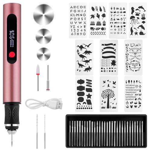 flintronic Grabado Pluma, Lápiz de Grabado Eléctrico, Pino de Grabado Eléctrico con 30Bit, Herramienta de Grabado Inalámbrica Portátil,Mini Bolígrafo Grabador Eléctric,USB Carga,Regulador 3 Velocidade