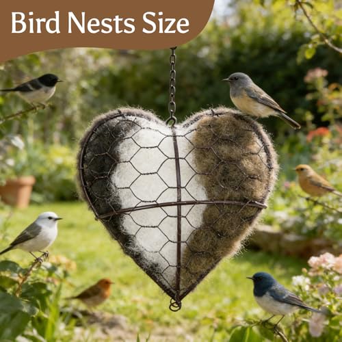 ZMJY Heart Shaped Bird Nesting Material Holder - Refillable Wild Bird Nesting Supply Station with Natural Fibers, Outdoor Garden Hanging Bird House Accessory for Hummingbirds & Wild Birds - Thumbnail 5