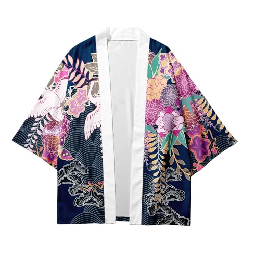 Image of DOVWOER Women's and Men Cardigan Jackets Japanese Kimono Casual Open Front Lightweight Coat