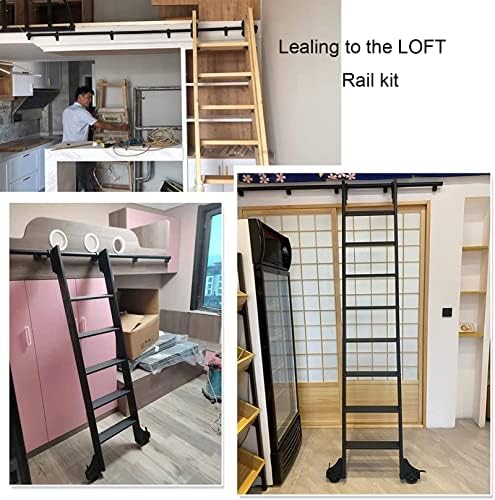 Retractable 3ft-20ft Library Ladder Track Bracket Kit with Pulley, Horizontal Wall Mount Sliding System & Floor Roller Wheels (No Ladder Included) - 6.6ft/200cm Track