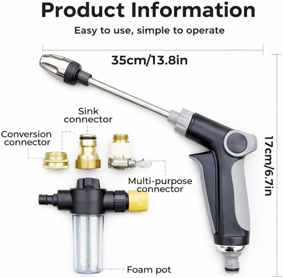 Heavy Duty Garden Hose Nozzle, High Pressure Water Cleaning Jet Sprayer, Multi-Function Lawn & Garden Hose Nozzle for Yard, House, Car & Pet Cleaning (C)
